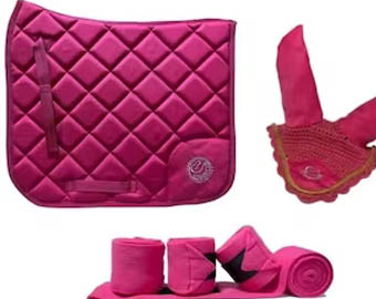 Equipride Dressage Saddle Pad Set with Matching Ears & Bandages Pink